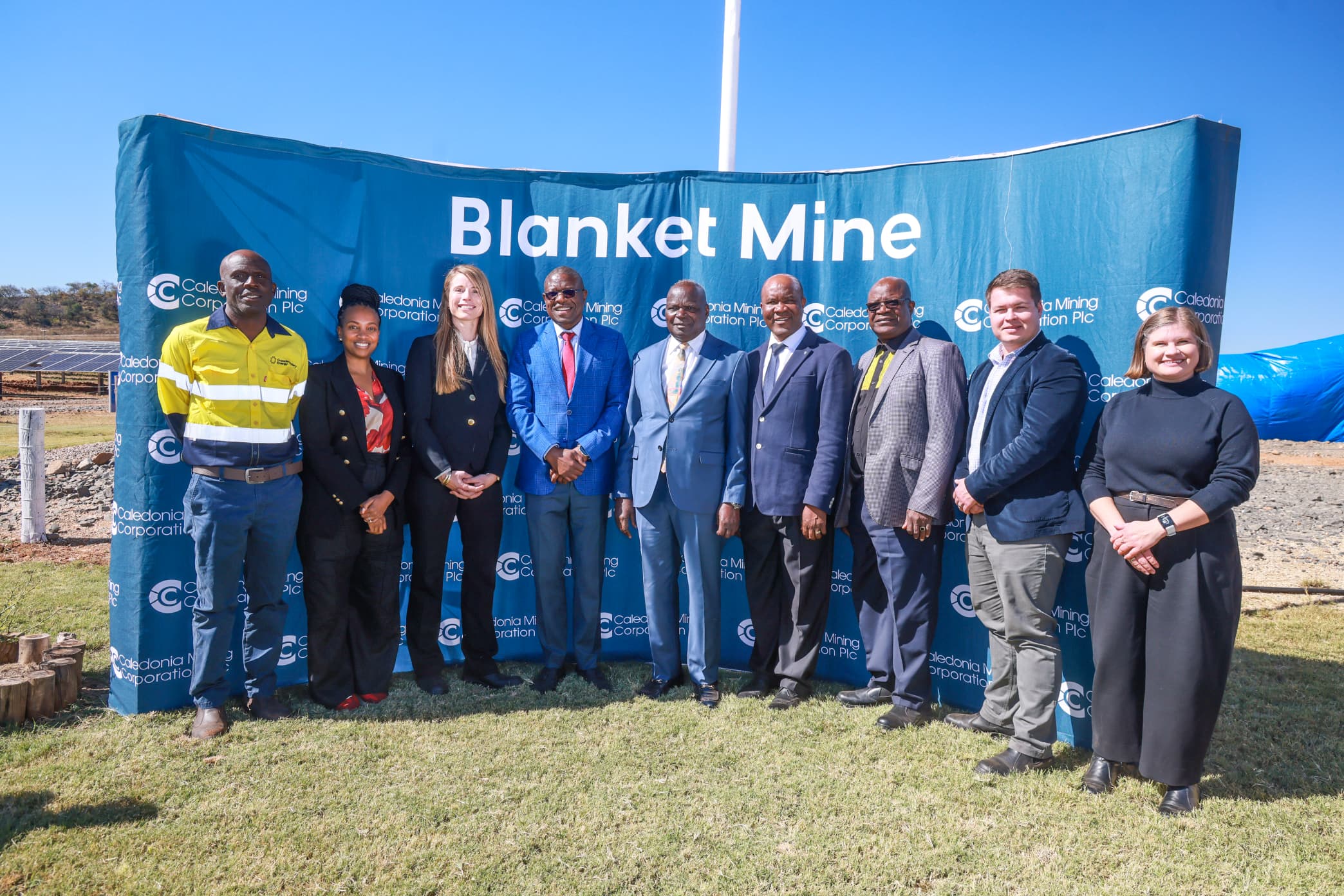 Delegation at the blanketb Mine Handover Ceremony in Zimbabwe featuring representatives from CrossBoundary Energy, Zimbabwe's Energy and Power Development and Caledonia Mining Corporation